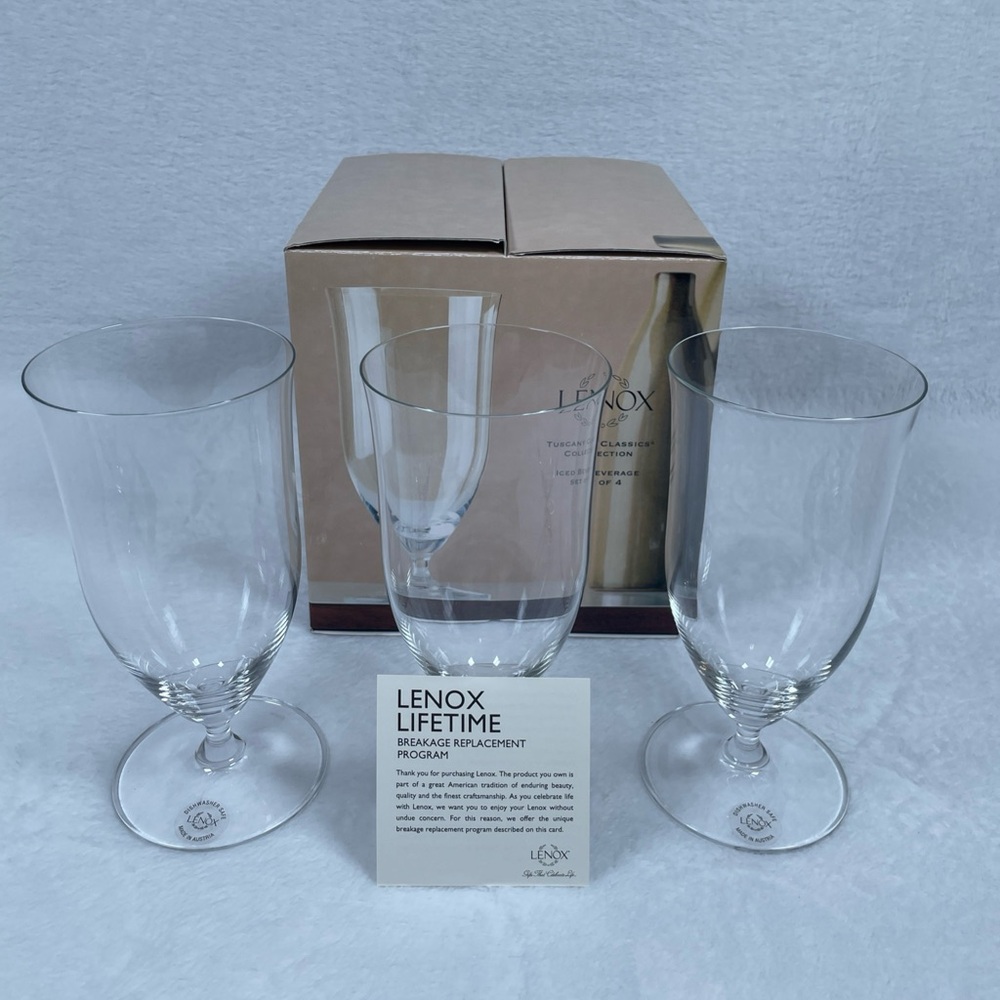 New! Lenox Tuscany Classics Iced Beverage SET OF 3 Break-Resist Non-Lead Crystal